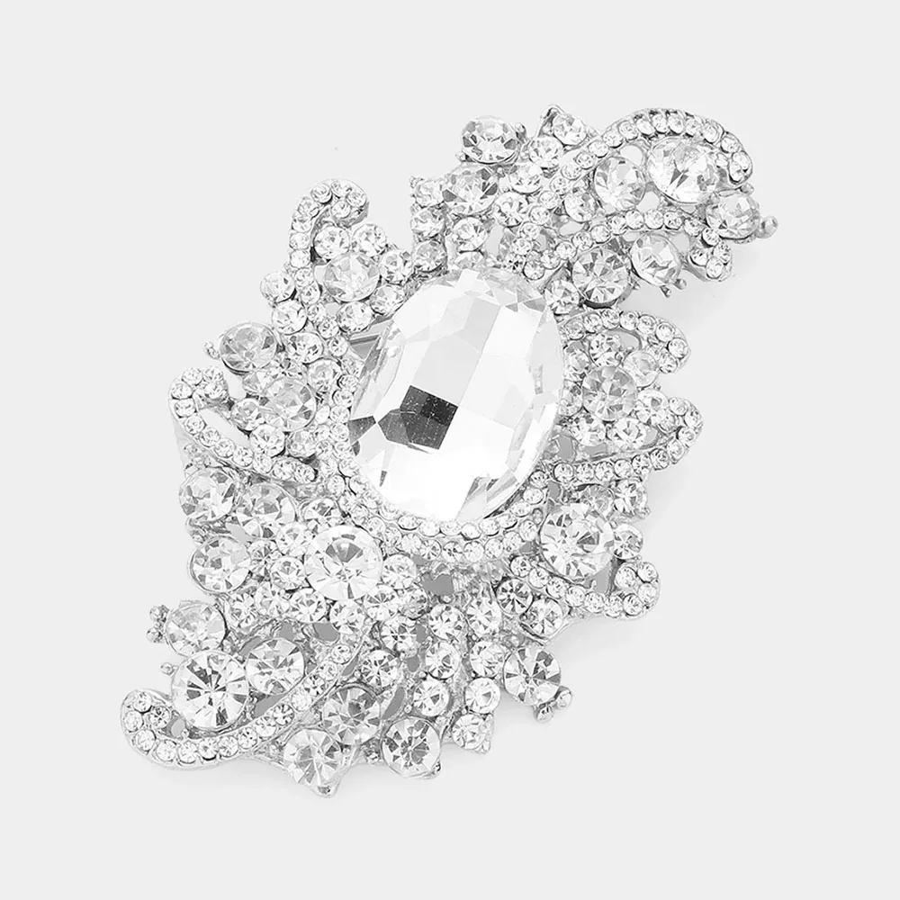 Crystal Oval Accented Bouquet Pin Brooch by FASHNZFAB