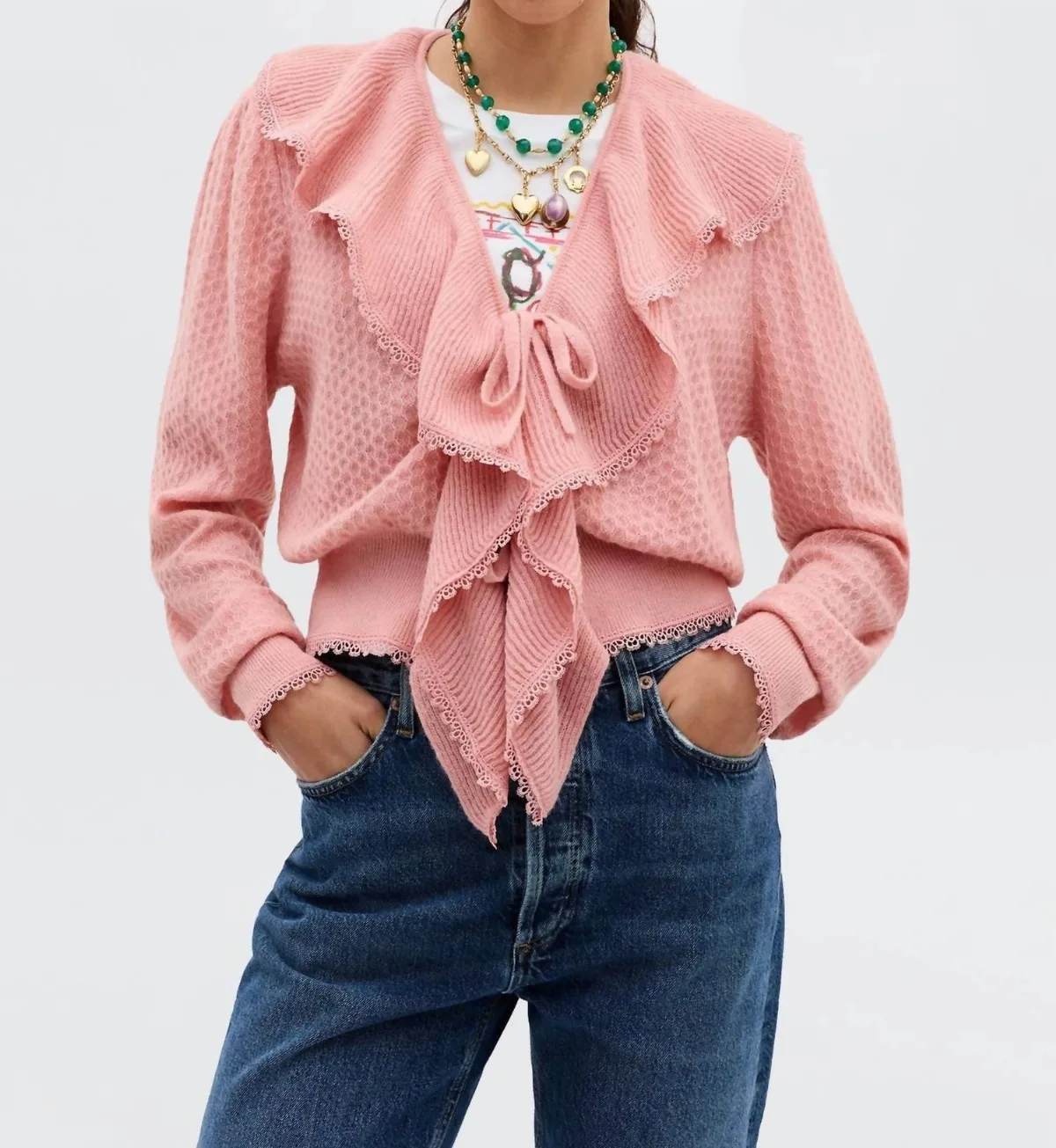 Kianna Long Sleeve Cardigan in Blush by Rixo