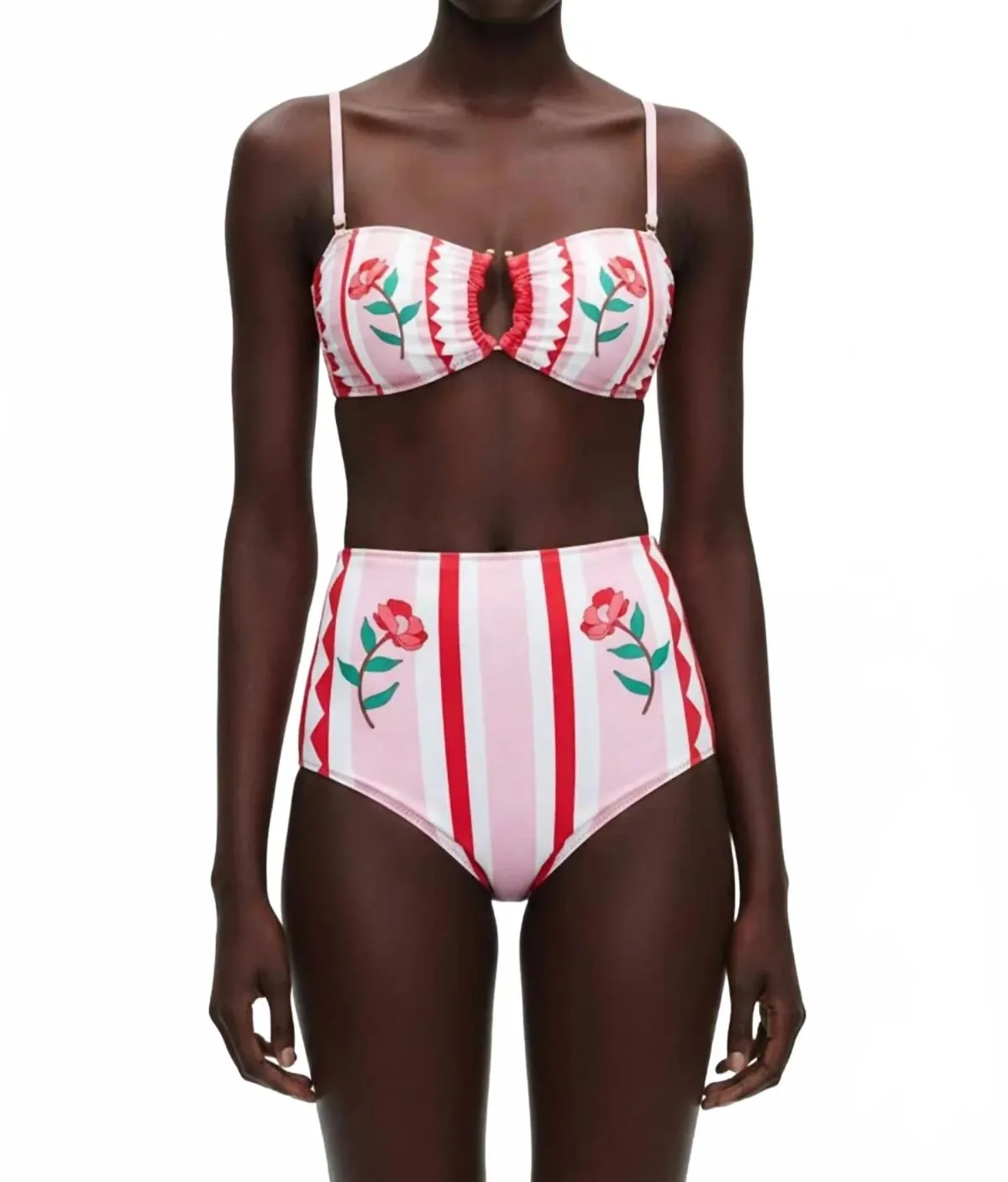 Jungle Rose Reversible Bandeau and High Waist Bikini Set by Jessie Zhao