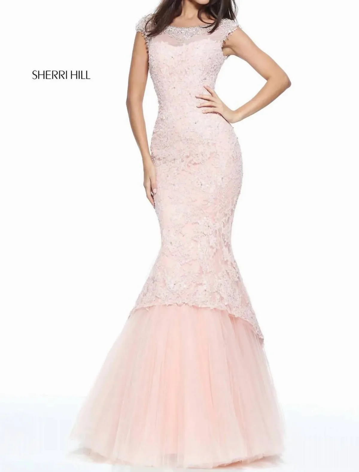 Beaded Lace Mermaid Gown by Sherri Hill