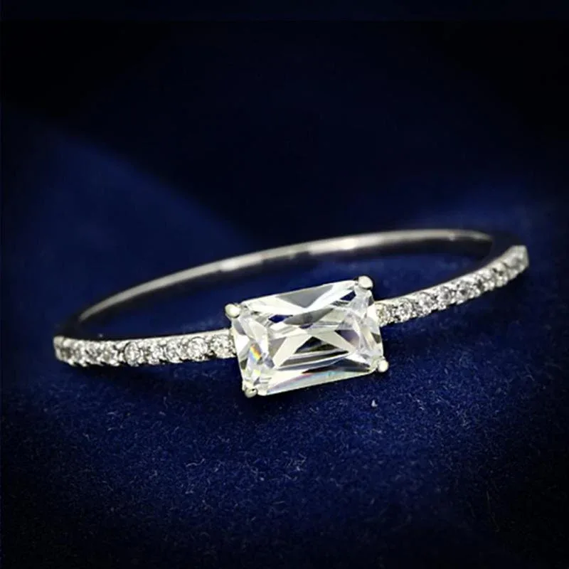 Rhodium 925 Sterling Silver Ring with AAA Grade CZ in Clear by FASHNZFAB