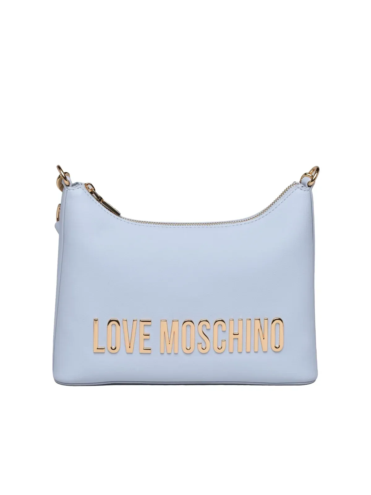 Light Blue Shoulder Bag with Zip Closure and Gold-Tone Hardware by Love Moschino