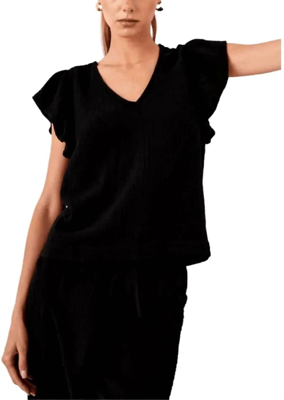 Lela Flutter Sleeve Organic Cotton Gauze Top by Rails