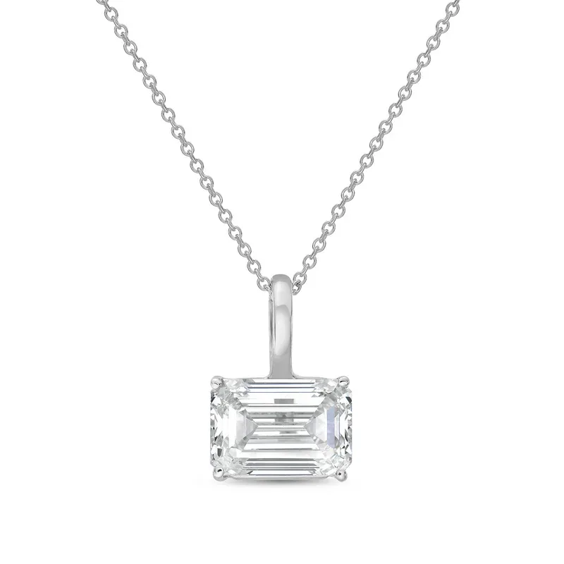 14kt White Gold Lab Grown East/West Emerald Cut Diamond Pendant Weighing 2.00 ct on a Solid Bail