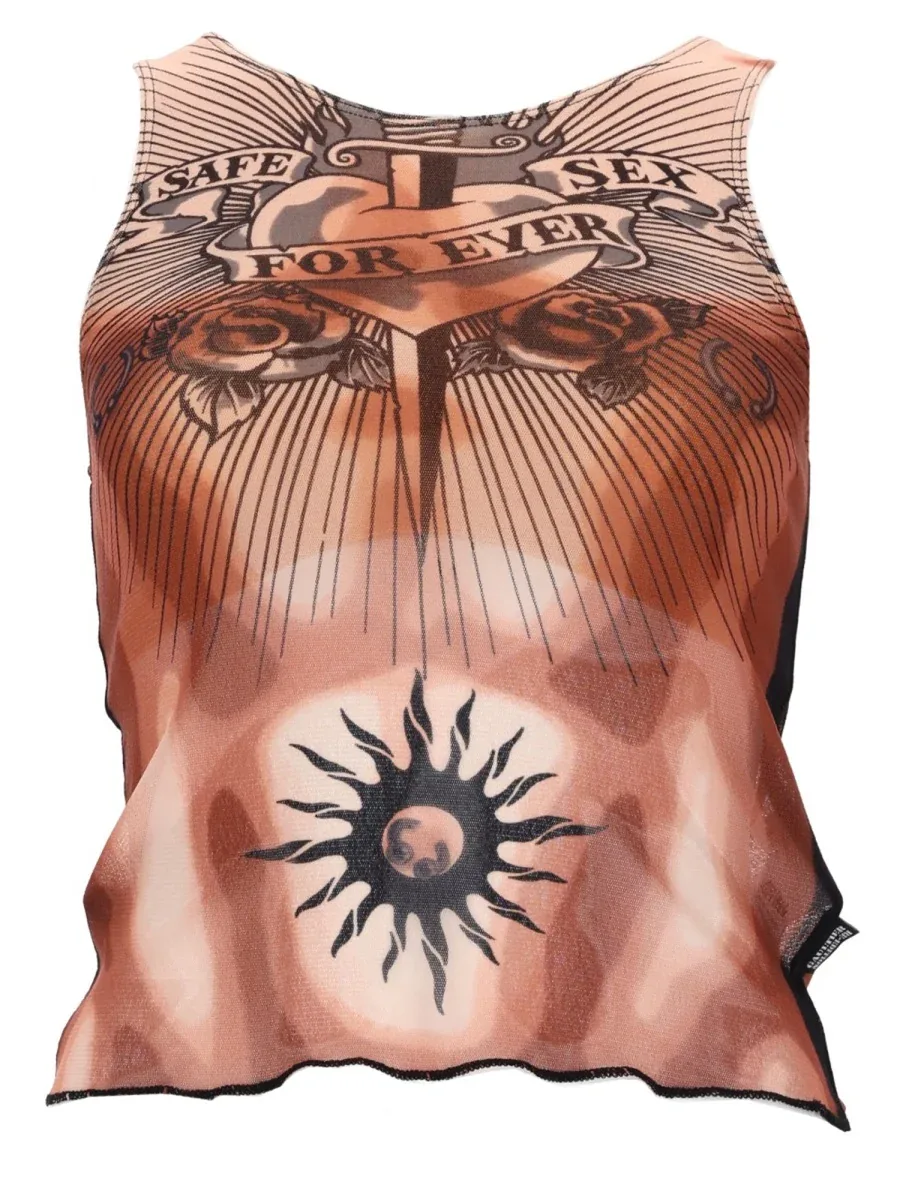 Safe Sex Tatoo Polyamide Top by Jean Paul Gaultier