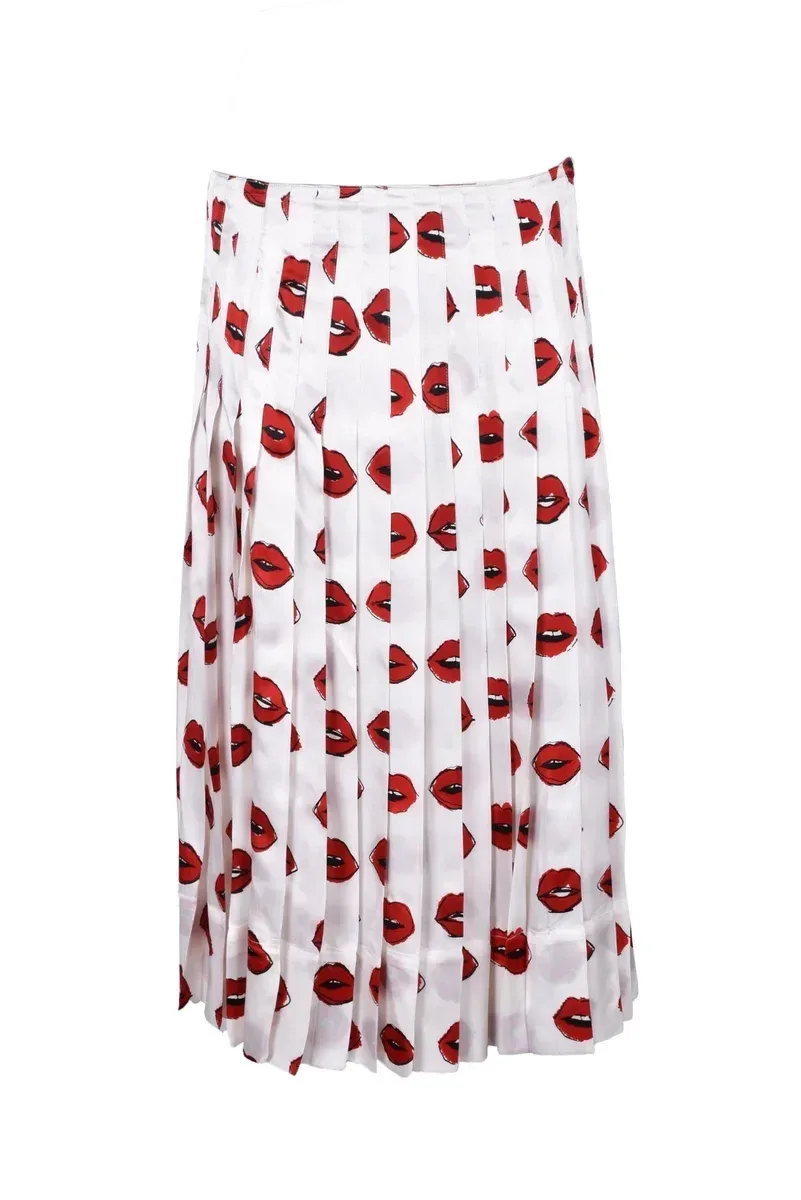 Pleated Mini Skirt with Lip Print by Khaite