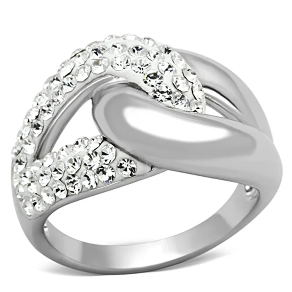 Rhodium Brass Ring with Top Grade Crystal in Clear by FASHNZFAB
