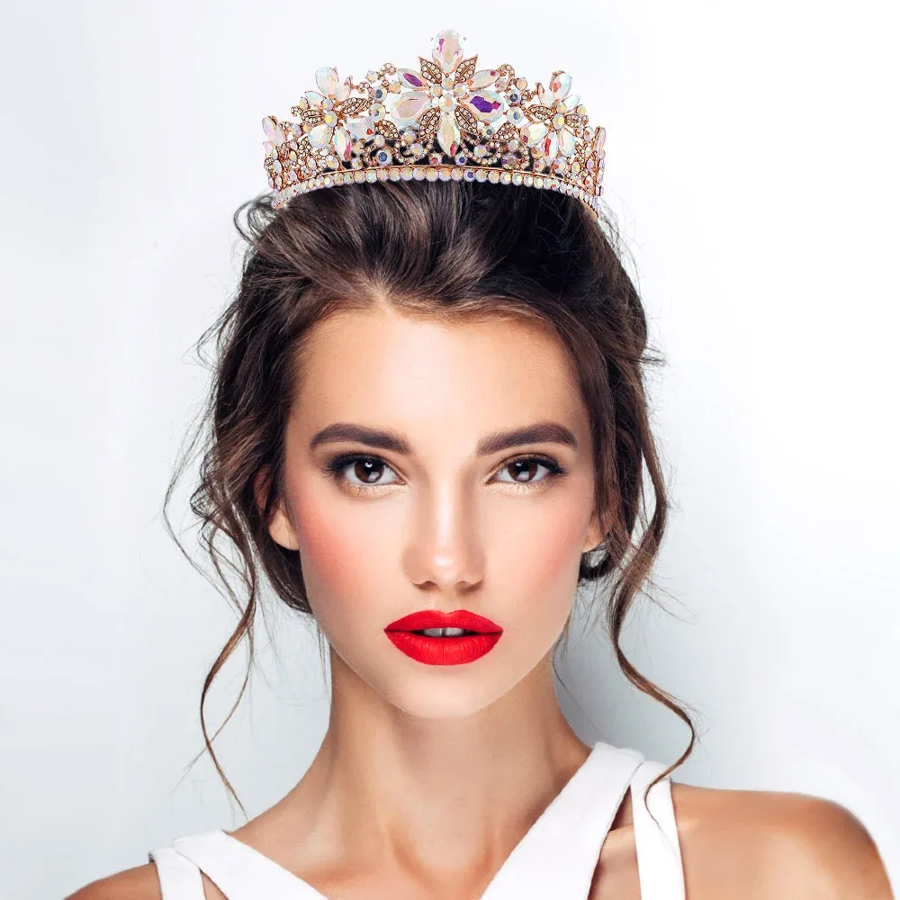 Floral Stone Cluster Embellished Princess Tiara by FASHNZFAB