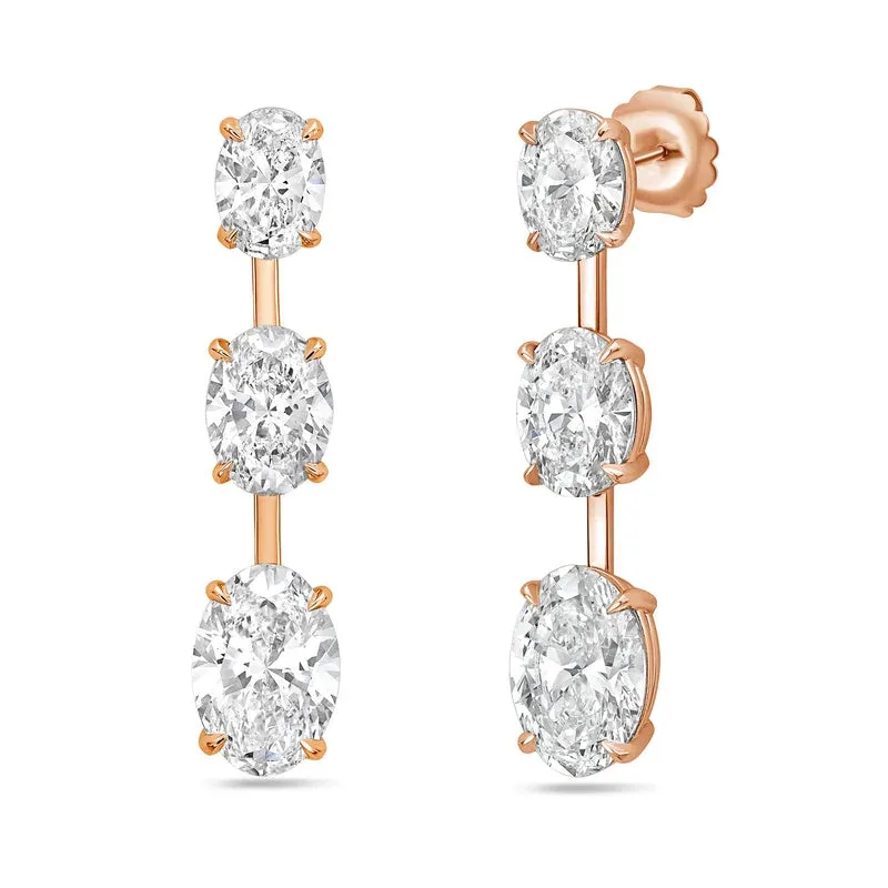 14kt Rose Gold 8ct Lab Grown Graduated Oval Diamond Drop Earrings with Bar Spacing by Diana M Jewels
