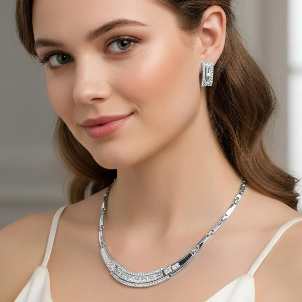 Rhinestone Paved Geometric Necklace by FASHNZFAB