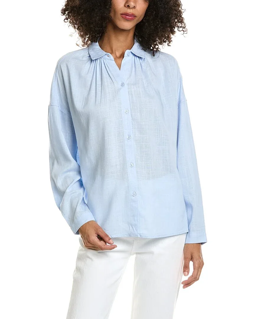 Shirred Yoke Linen-Blend Shirt