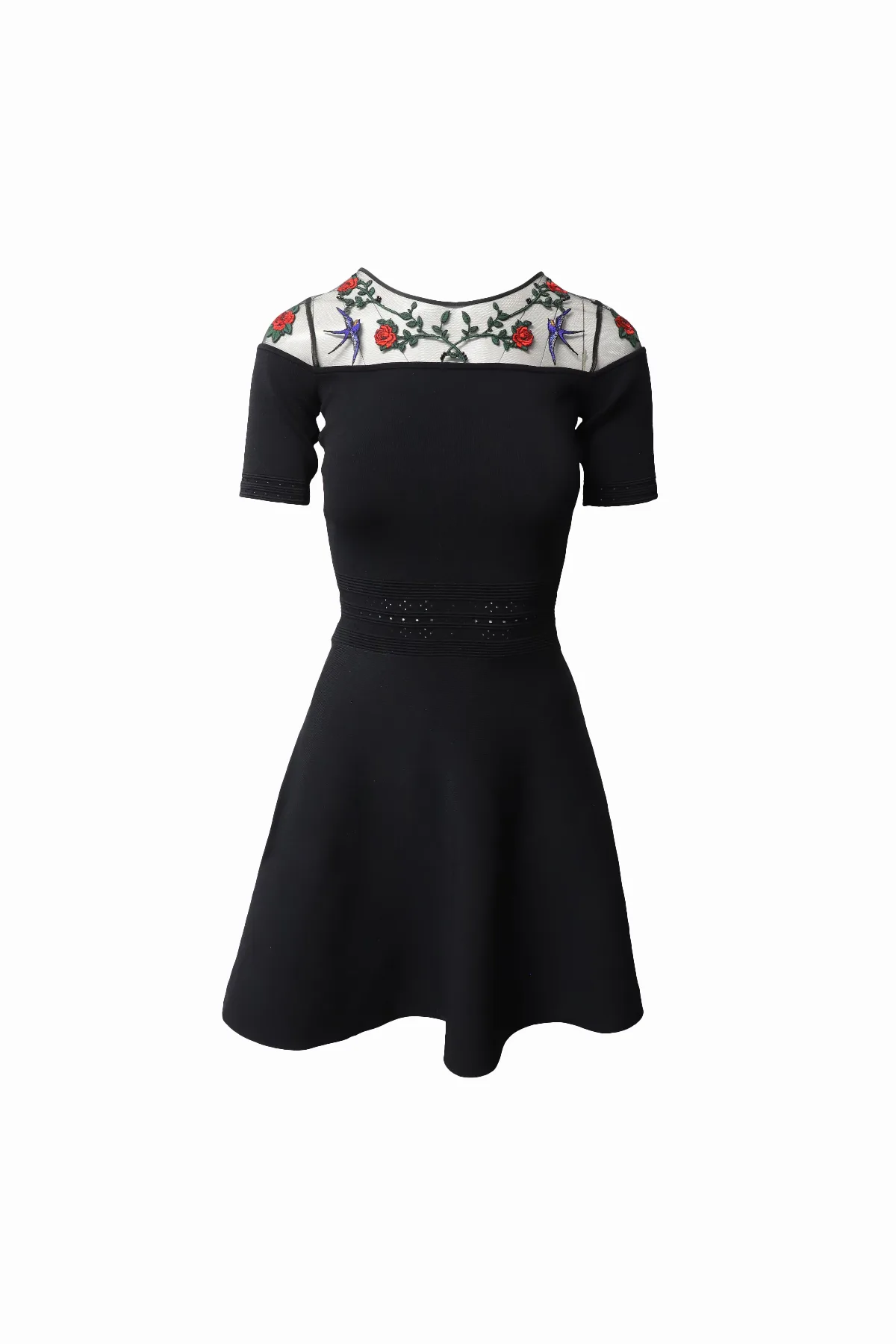 Rose Appliqued Mini Dress in Black Viscose by Sandro Paris