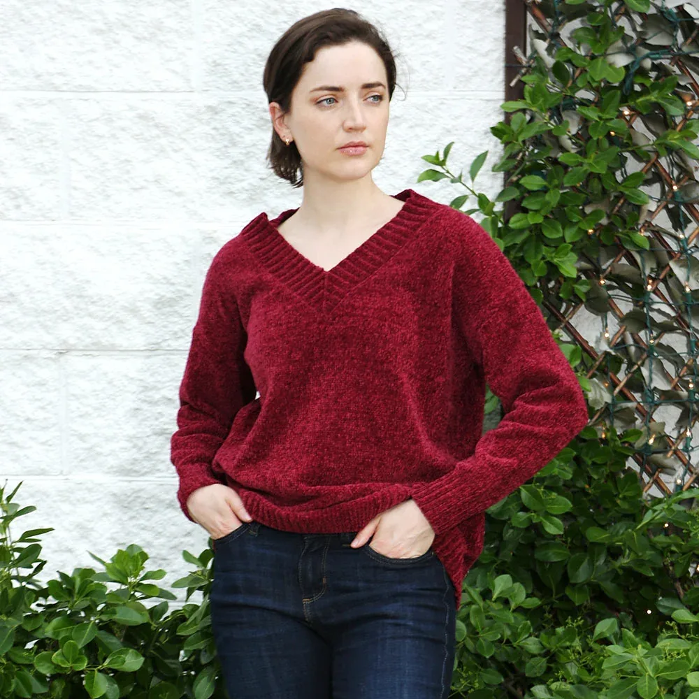 Solid Color V Neck Sweater Top by TRUEDAMES
