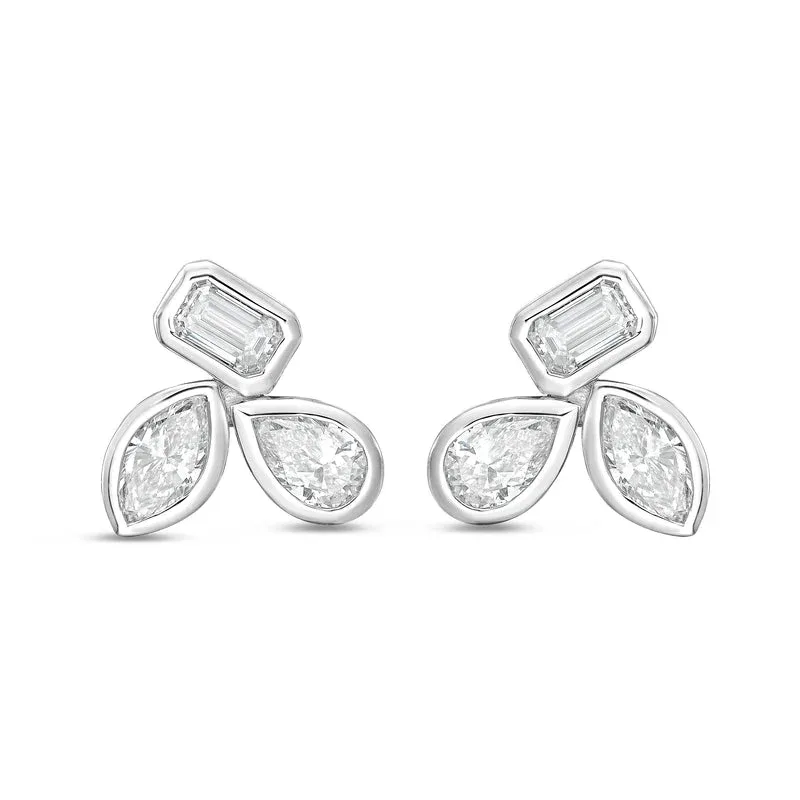 14K WG Gold 3 Stone Bezel Earrings 3.00 ct tw by Diana M Jewels
