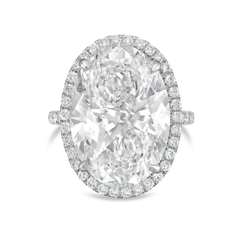 14kt White Gold 4ct Lab Grown Oval Diamond Halo Pavé Ring