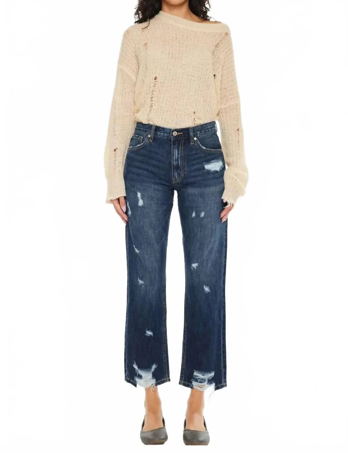 High Rise Straight Jeans in Dark Stone Wash by KanCan