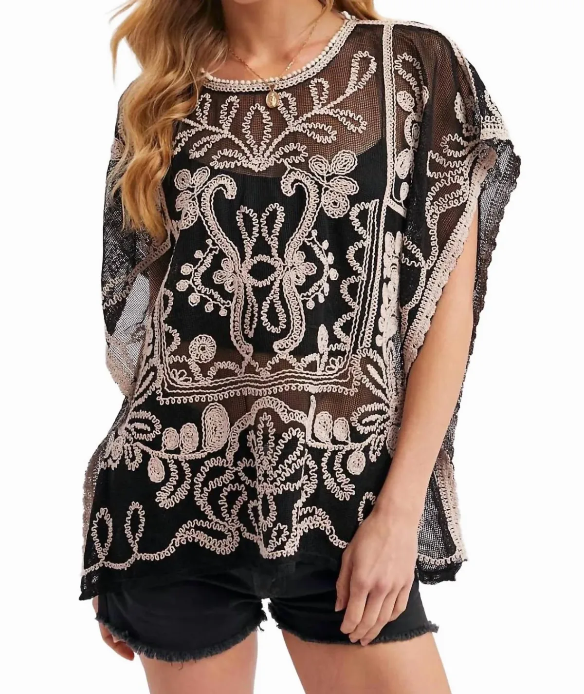 Embroidered Mesh Crochet Top by BluIvy