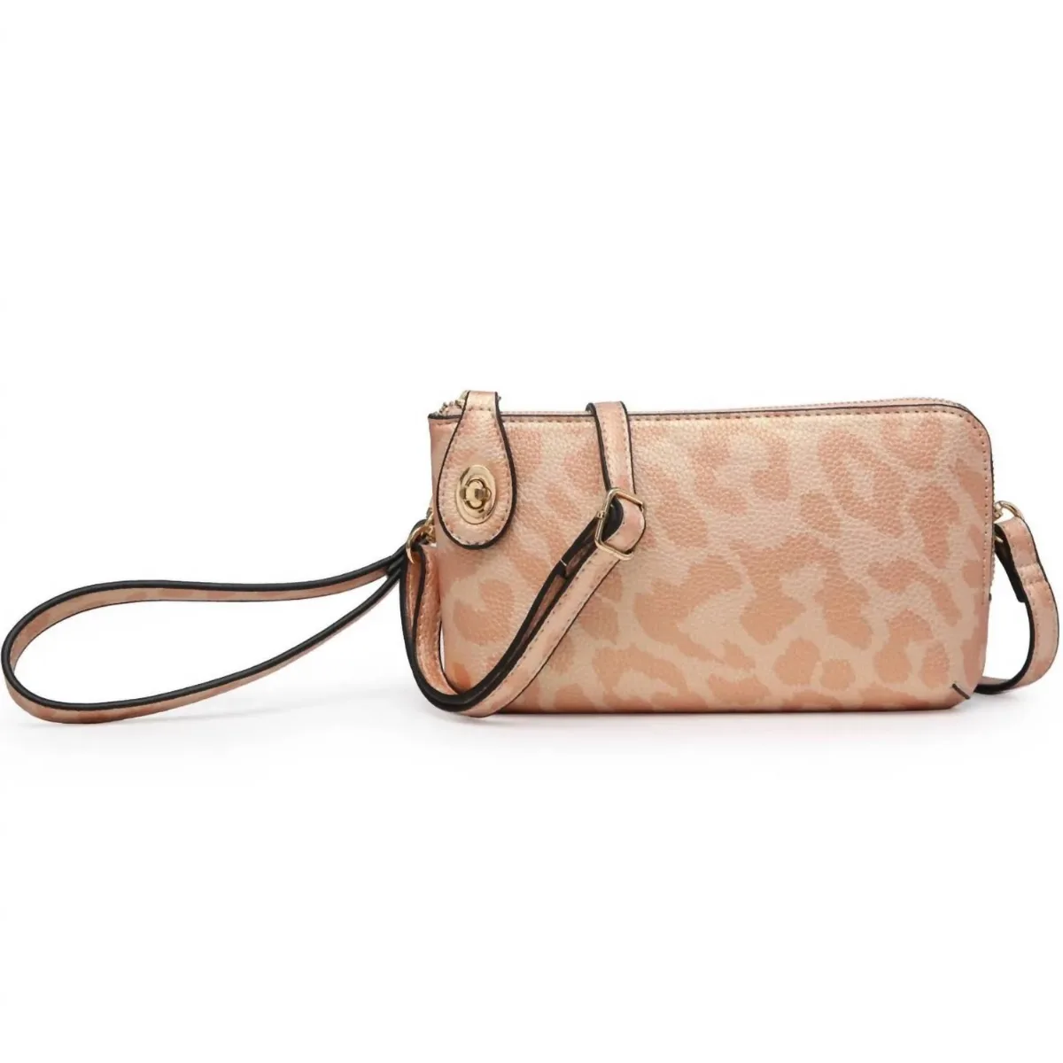 Cheetah Print Crossbody Wristlet Clutch with Twist Lock Closure by Jen & Co.