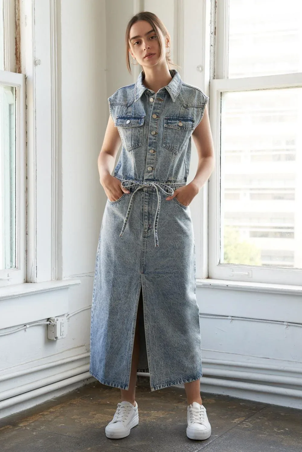 Wildflower Whimsy Denim Midi Dress by TRUEDAMES