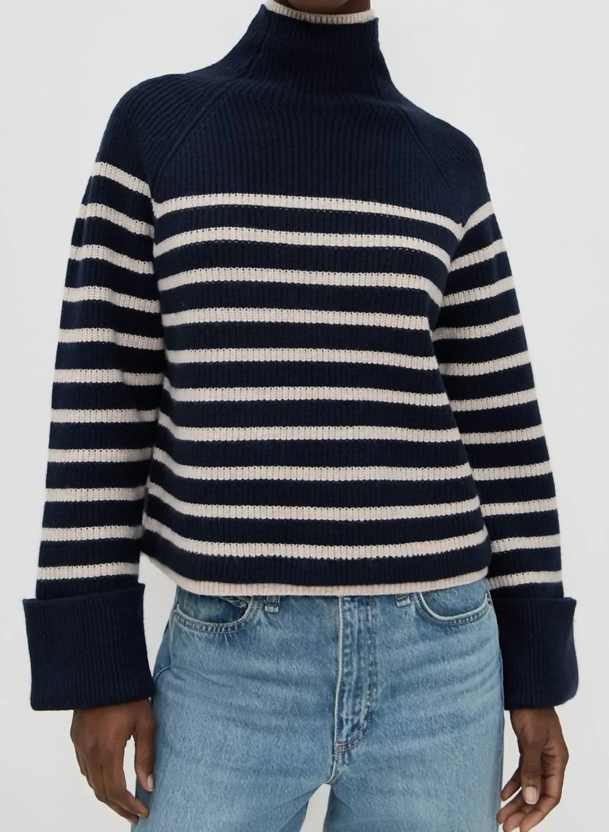 Ilaria Turtleneck Top in Navy/White Stripe by rag & bone