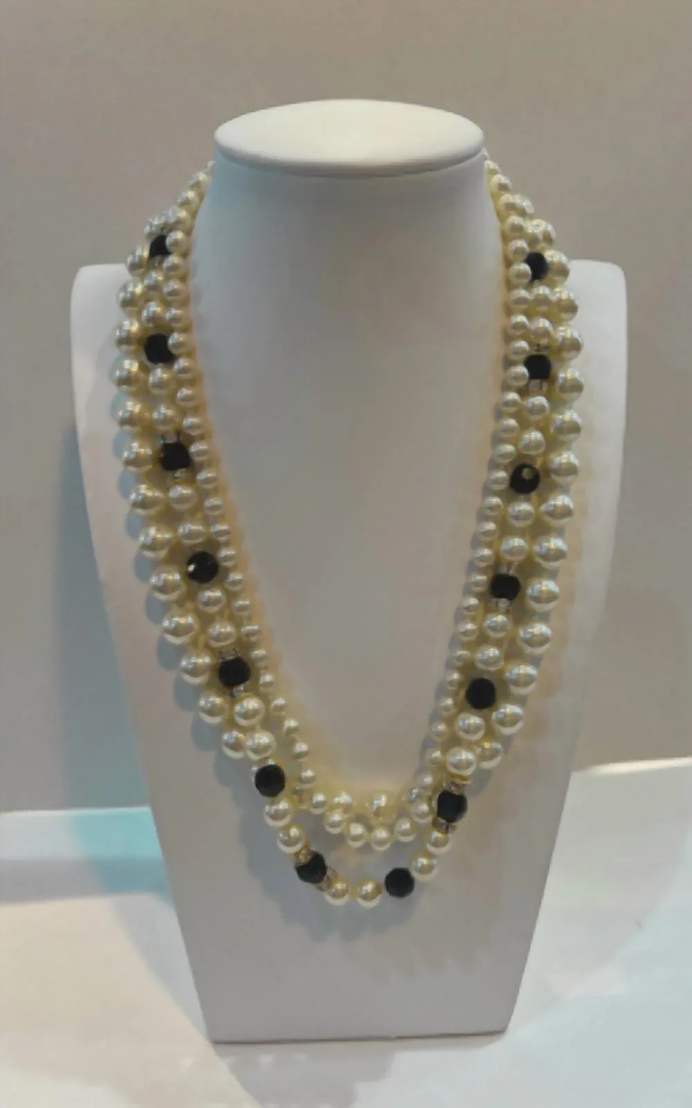 Triple Layer Necklace in Black/Pearl by Sonya's