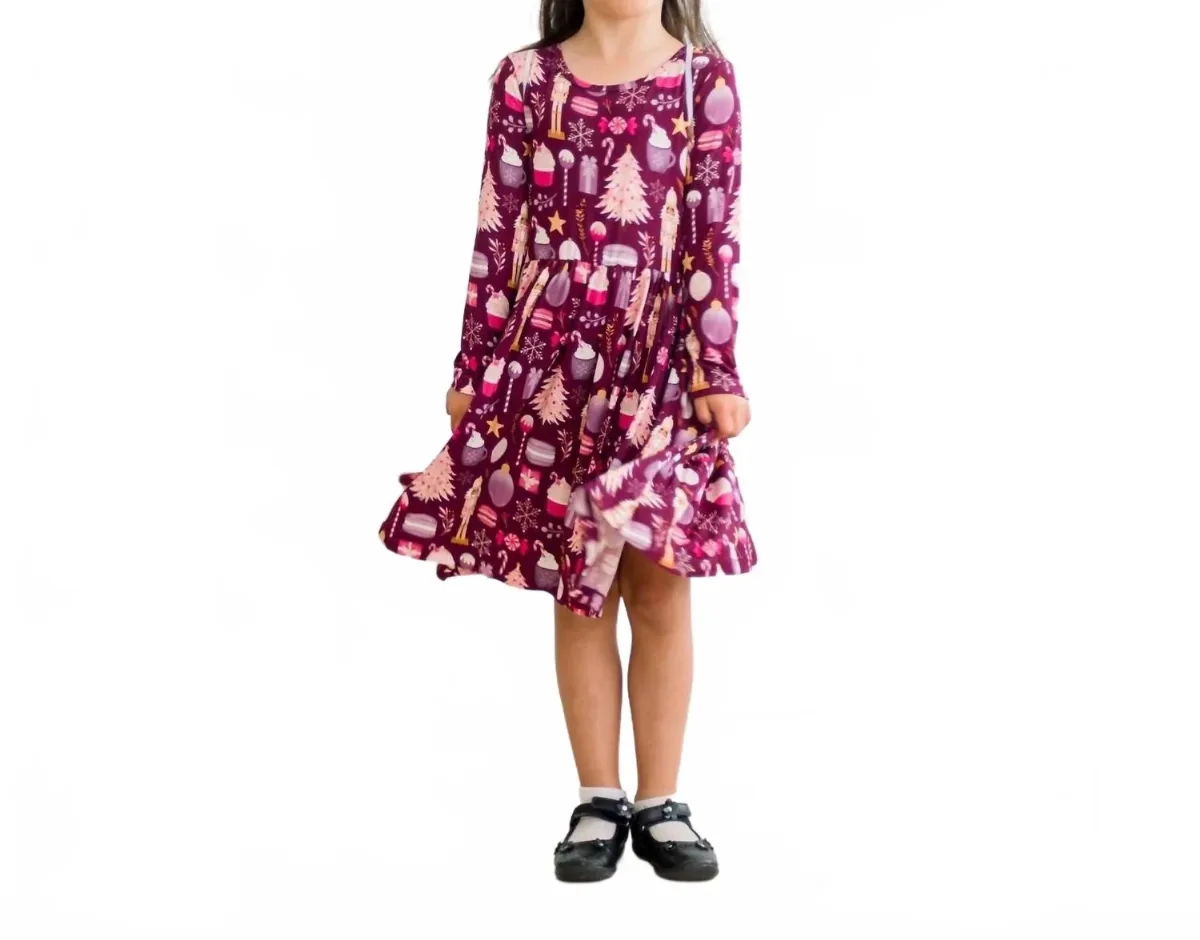Long Sleeve Twirl Dress with Pockets in Melody Sugar Plum by KICKEE