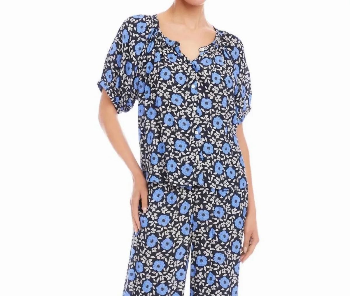 Puff Sleeve Peasant Top in Print by Karen Kane