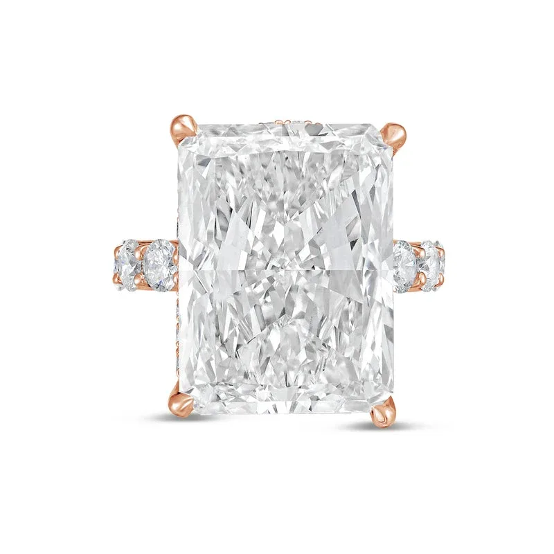 14kt Rose Gold 3ct Lab Grown Radiant Diamond Ring with Pavé Round Band by Diana M Jewels