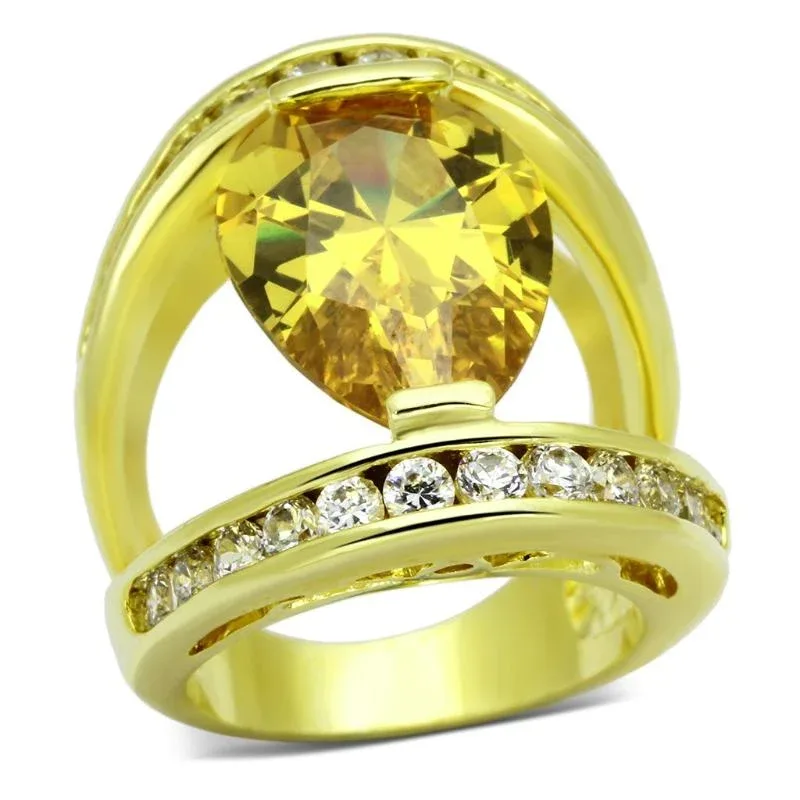 Gold Brass Ring with AAA Grade CZ in Topaz by FASHNZFAB