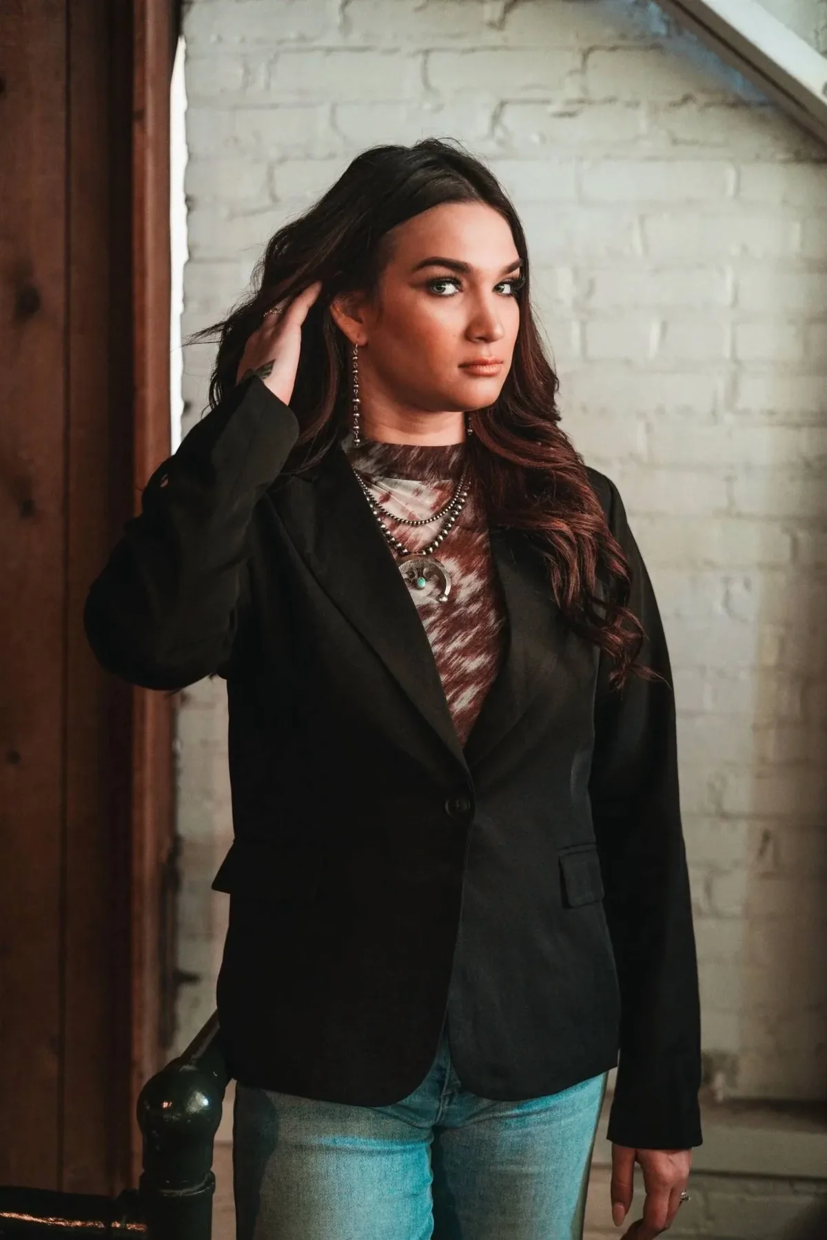 Single-Button Notched Lapel Western Blazer by HYFVE