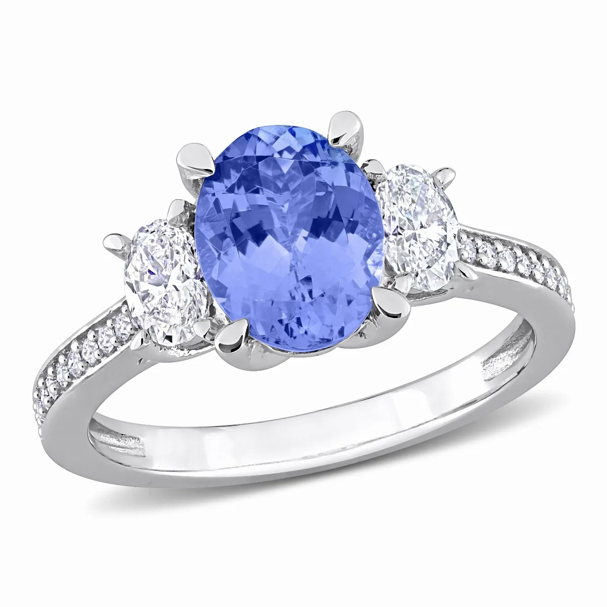 Oval Cut Tanzanite 5/8ct Diamond 3-Stone Ring 14k White Gold by Mimi & Max