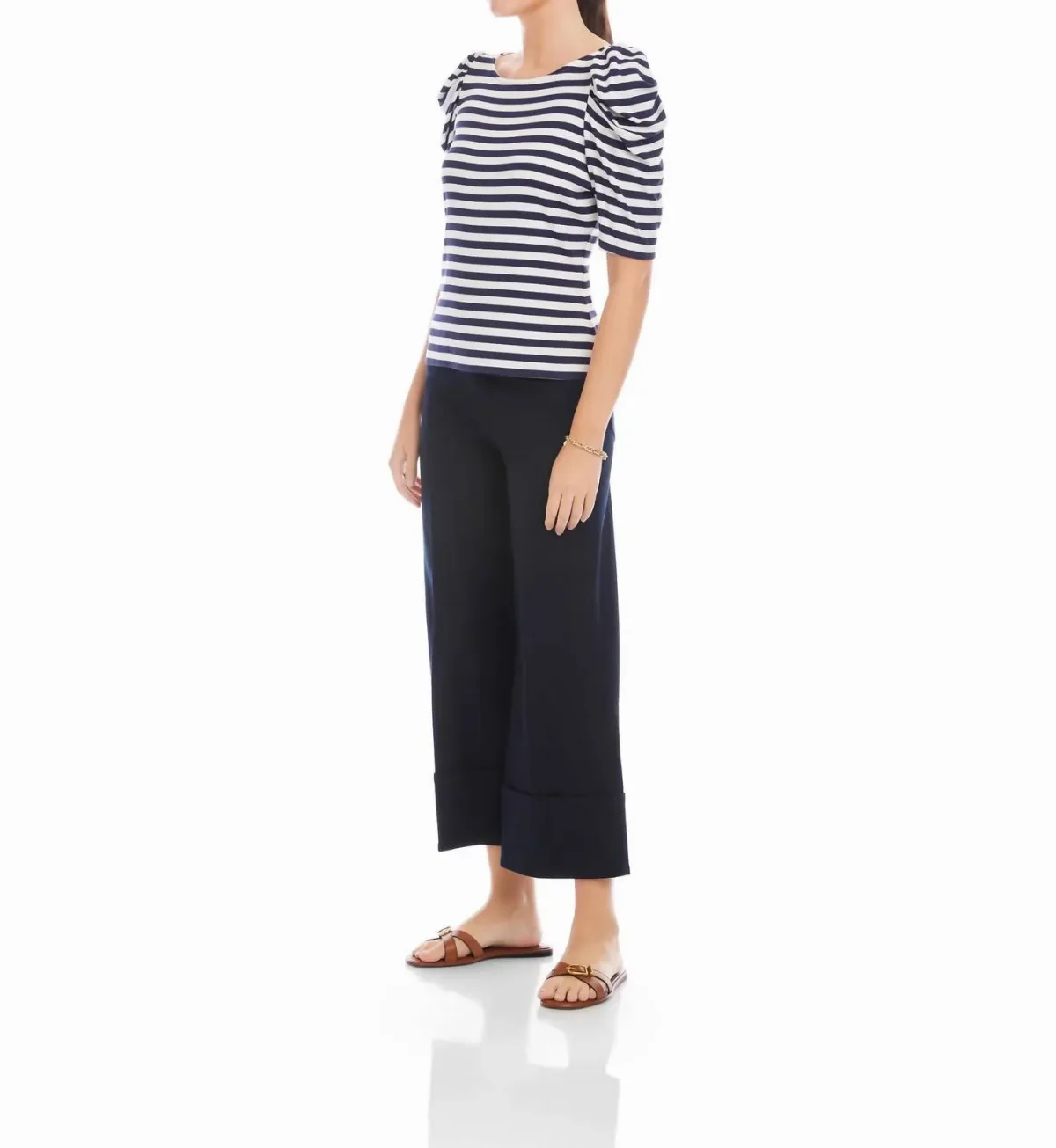 Marni Elbow Sleeve Top in Navy with White by Fifteen Twenty
