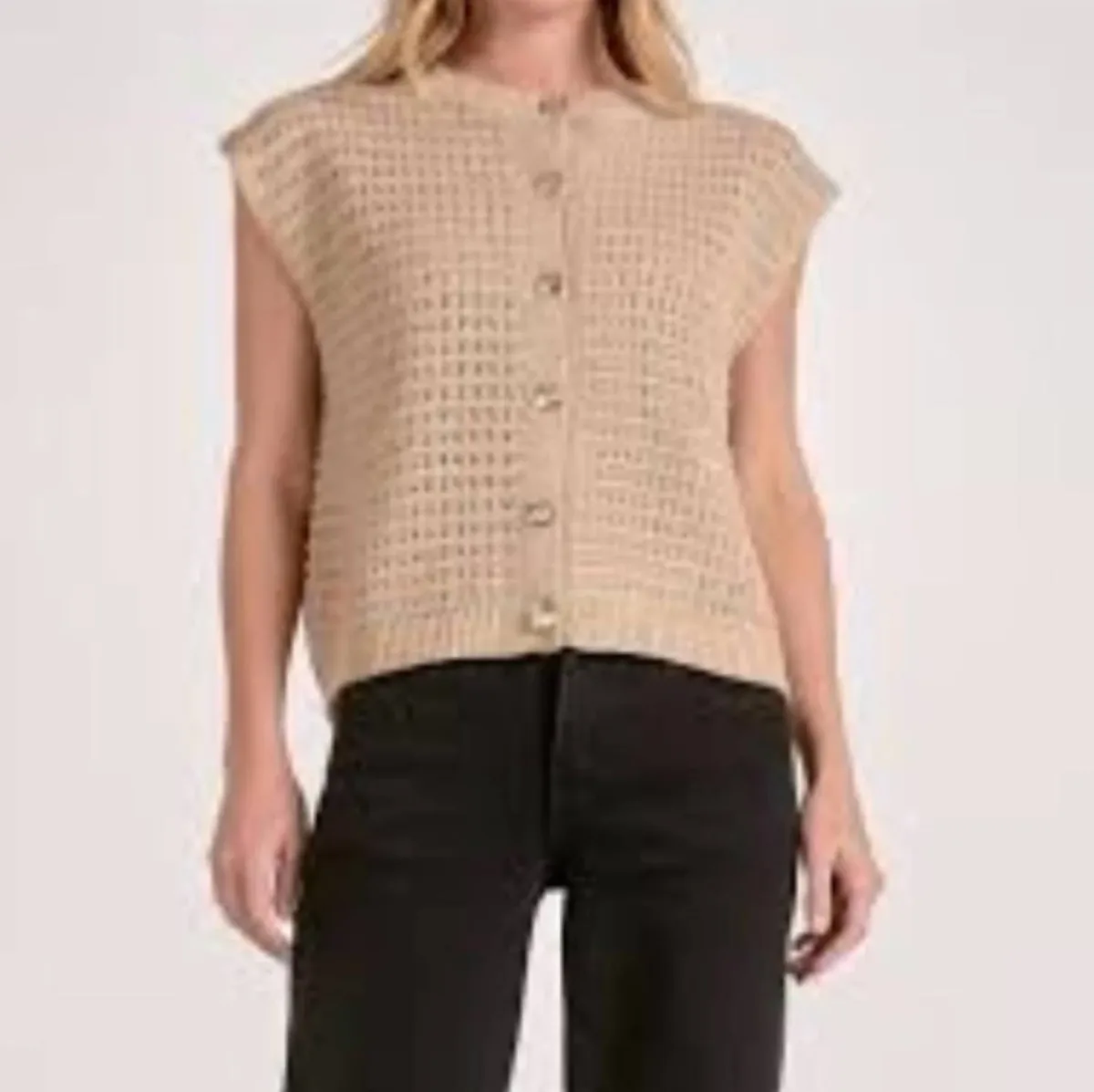 Knitted Sleeveless Vest in Taupe by ELAN