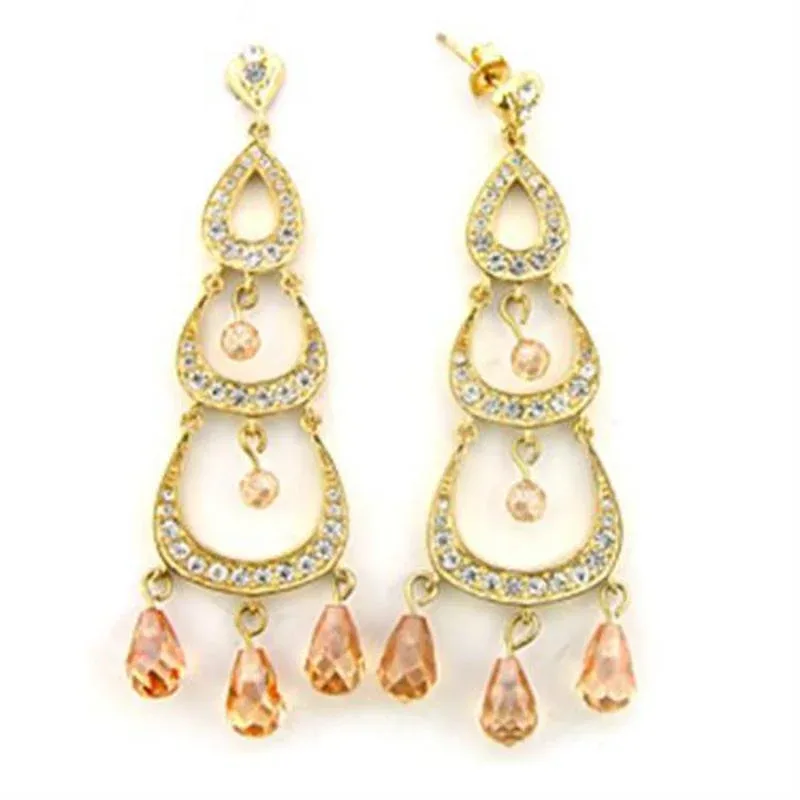 925 Sterling Silver Earrings with AAA Grade CZ in Champagne by FASHNZFAB