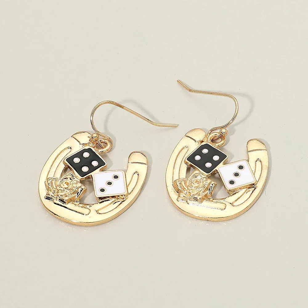 Lucky Dice Horseshoe Charm Drop Dangle Earrings by FASHNZFAB