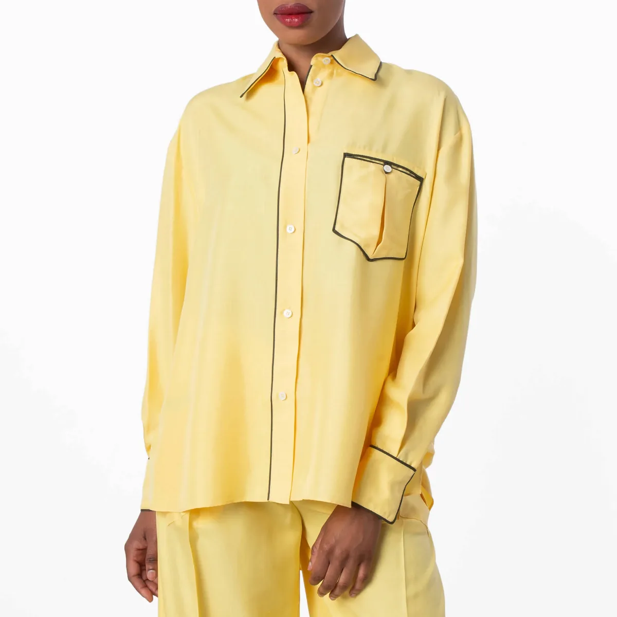 Contrast Piping Relaxed Silk Shirt by Bally