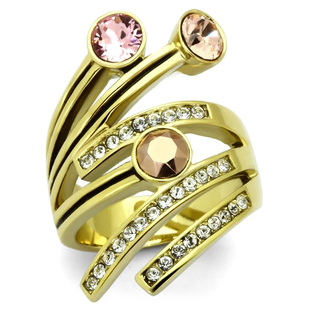 IP Gold (ion Plating) Stainless Steel Ring with Top Grade Crystal in Multi Color by FASHNZFAB