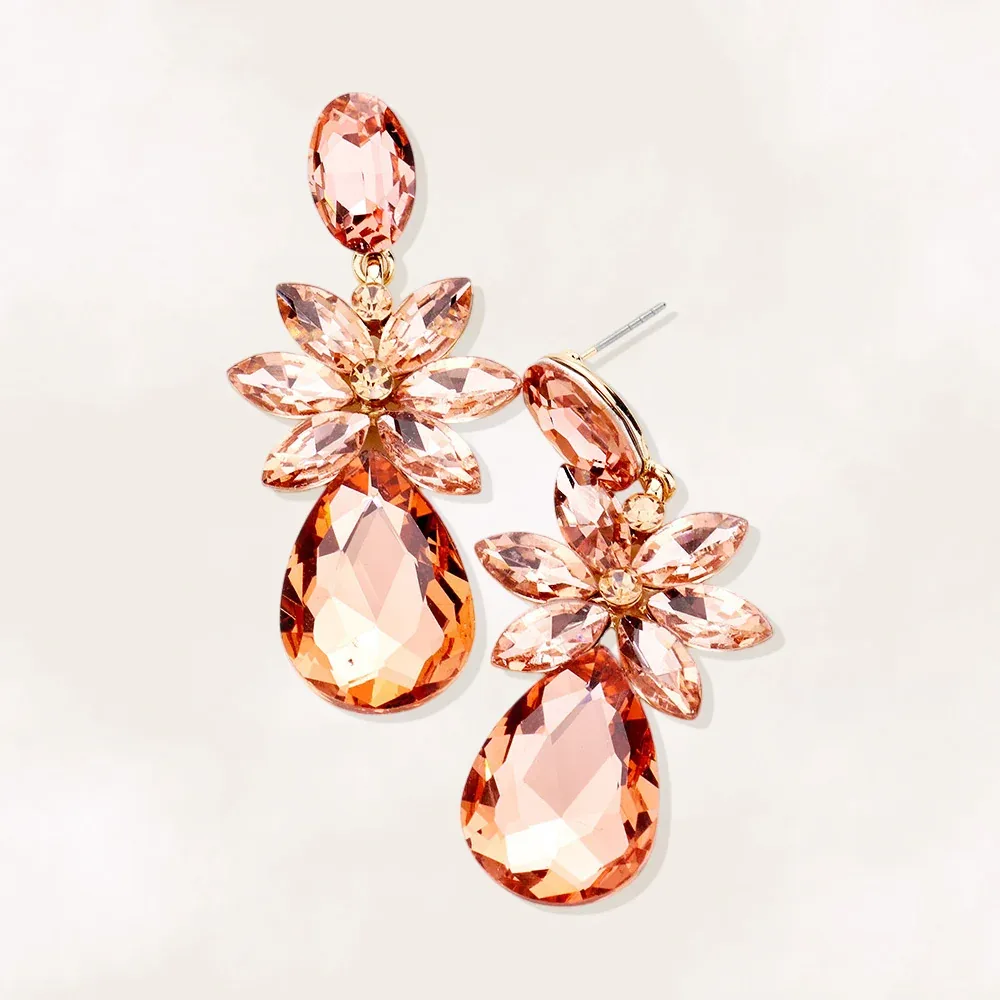Marquise Stone Flower Teardrop Dangle Evening Earrings by FASHNZFAB
