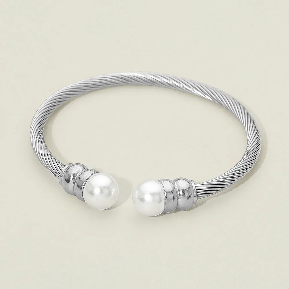 Pearl Tip Twisted Cable Cuff Bracelet by FASHNZFAB