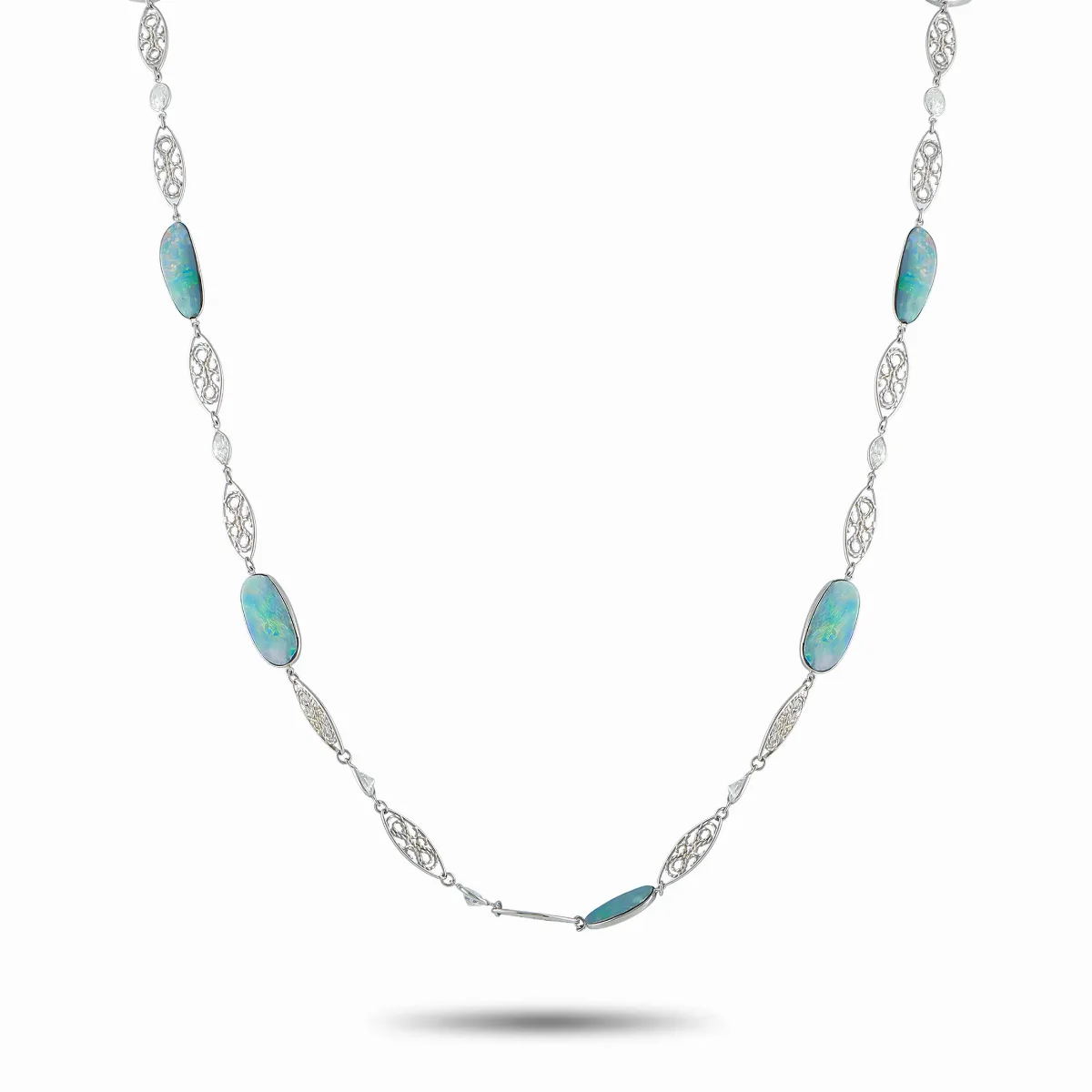 Platinum 5.50ct Diamond and Opal Necklace by LB Exclusive