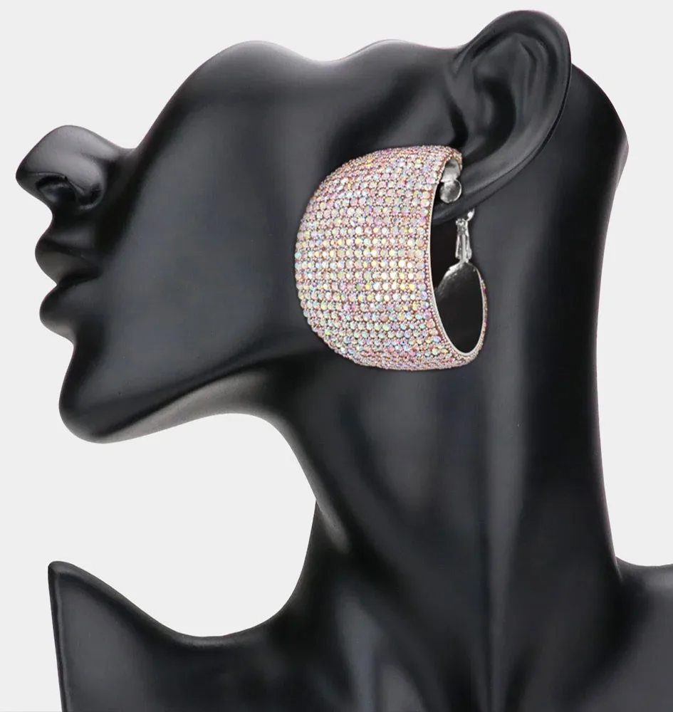 Rhinestone Pave Hoop Evening Earrings by FASHNZFAB
