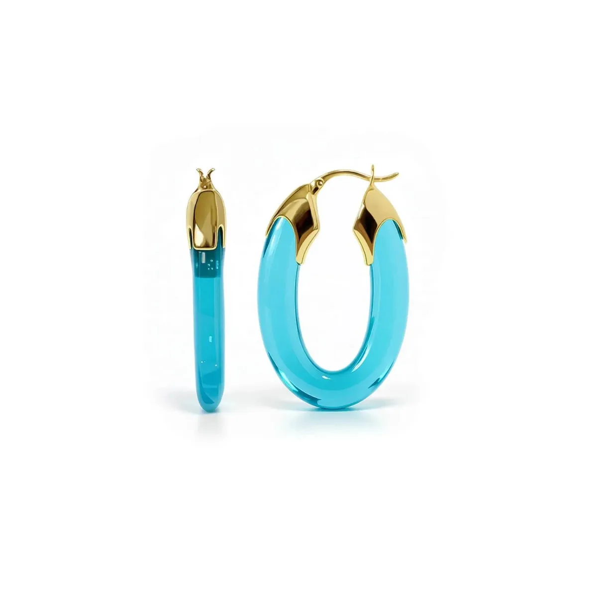 Carved Oval Lucite Birthstone Hoop Earrings in March - Aquamarine by Gold & Honey