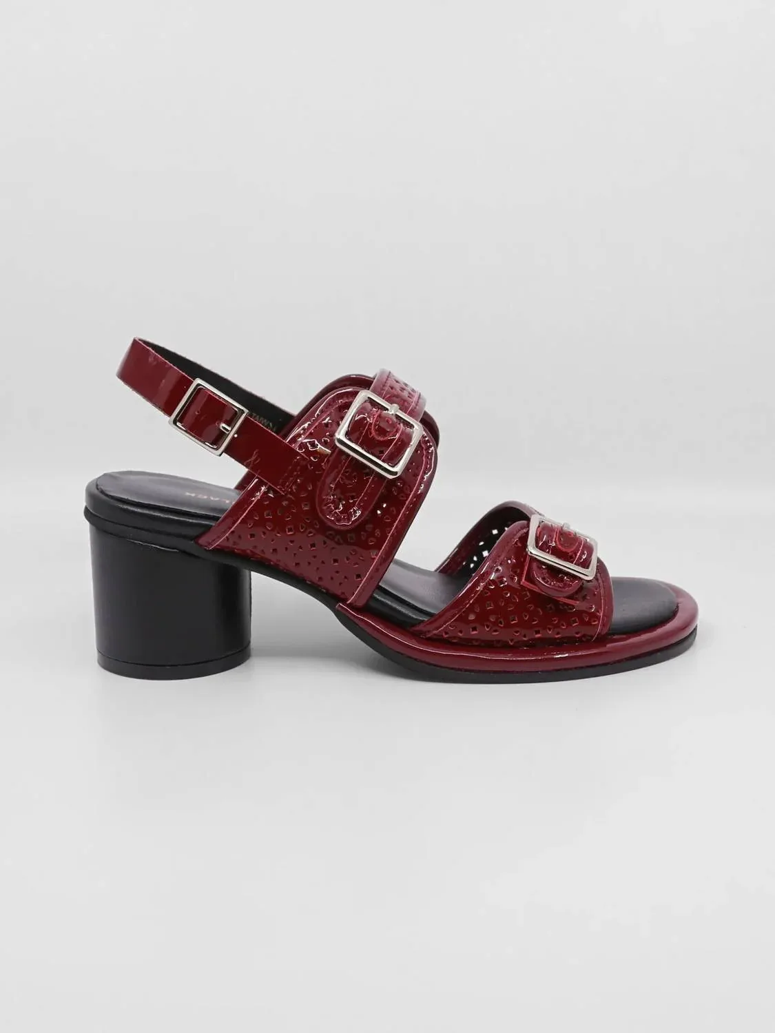 Triple Buckle Lady Red Sandals in Red Patent Leather by ALL BLACK