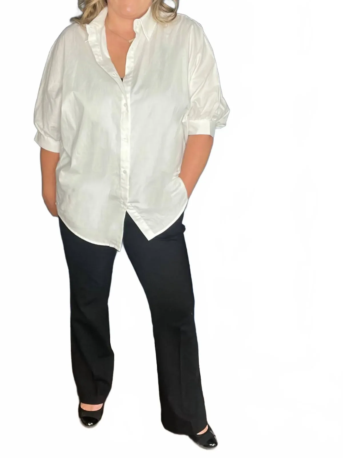 Oversized 3/4 Sleeve Button Up Top by Before You Collection