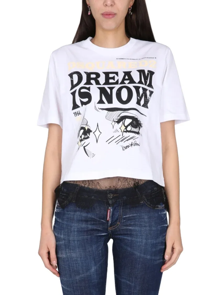 Cropped T-Shirt with Bold Logo Print by Dsquared2