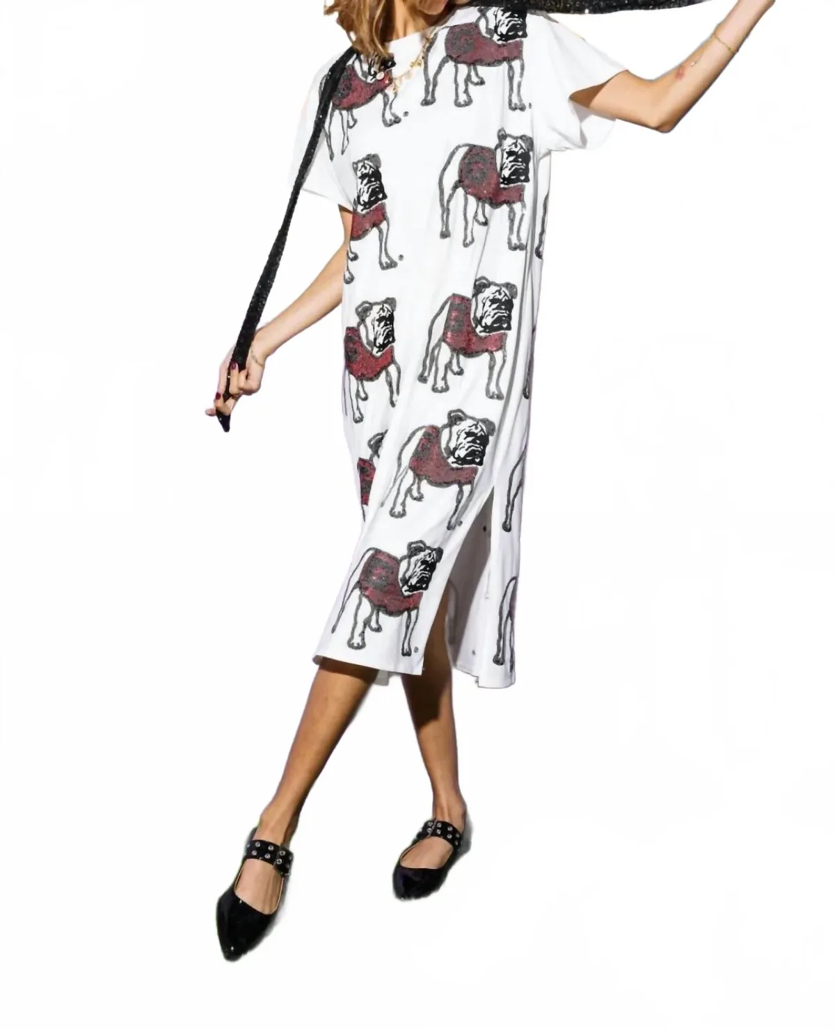 Sequin Bulldog Head Midi Tee Dress by QUEEN OF SPARKLES