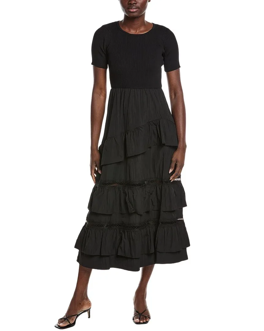 Half Knit Tiered Midi Dress