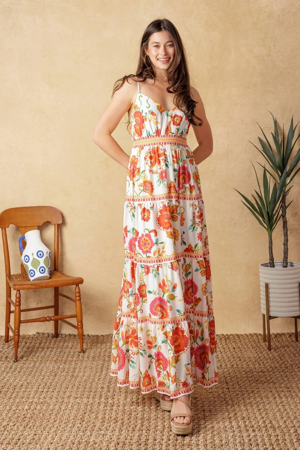 Easy on Me Ivory Red Midi Dress by TRUEDAMES