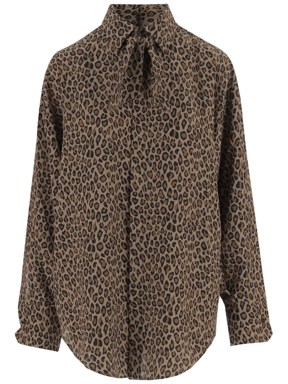 Multicolor Animal Print Bow Collar Silk Shirt by Sa Su Phi