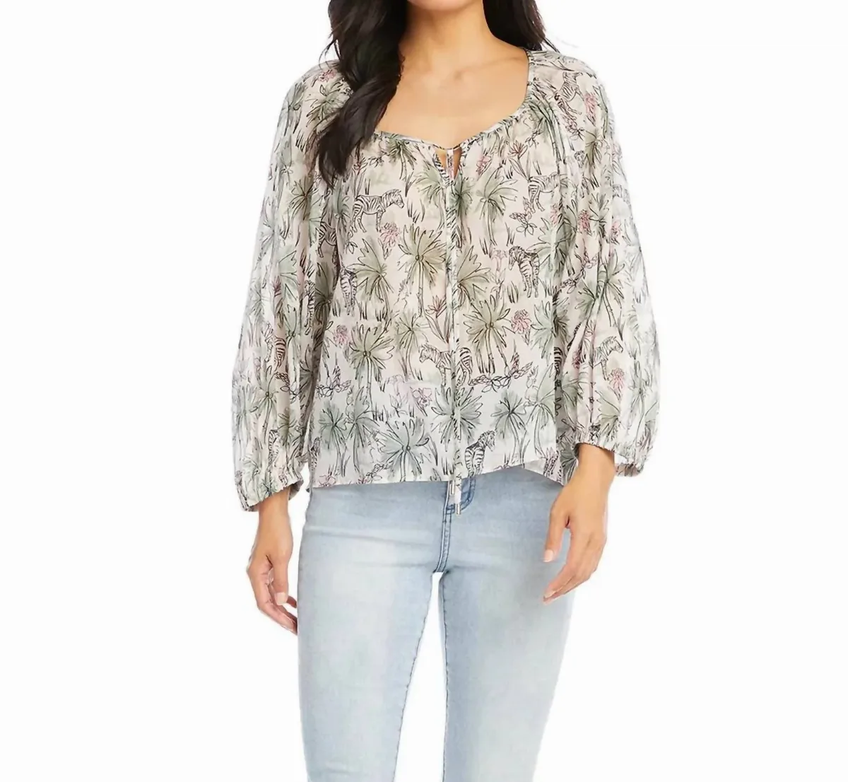 Zara Long Sleeve Lightweight Top in Zebra Tropical Print by Karen Kane